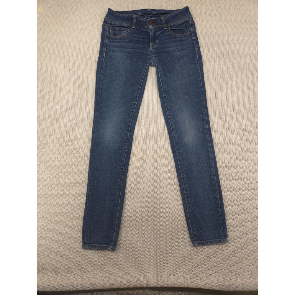 American Eagle Jeans Womens 2 Blue Denim Mid Rise SKinny Straight Leg Stretch